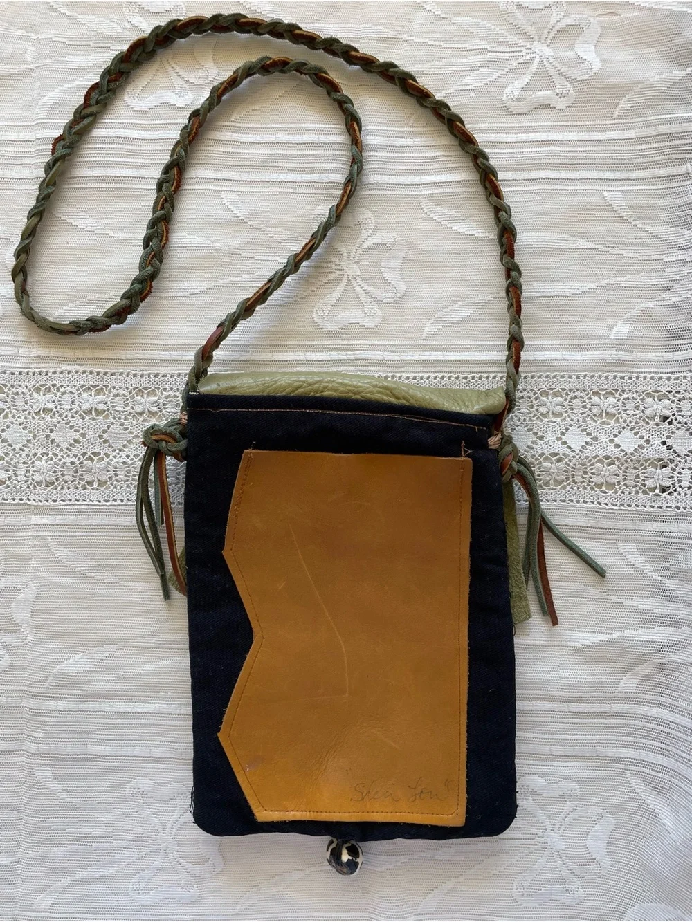 R-Tistic Designs Handcrafted Boho Woven Mudcloth & Leather Pouch Crossbody